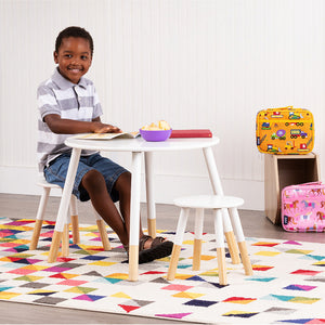 Modern Kids 23" Round Play Desk Table & Stool Chair 3pc Furniture Set White or Gray Scandi