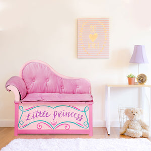 Luxury Pink Little Princess Chaise Lounge Couch Storage Toy Box Bench Seat Kids Girl Play Furniture 32" X 27" X 15"