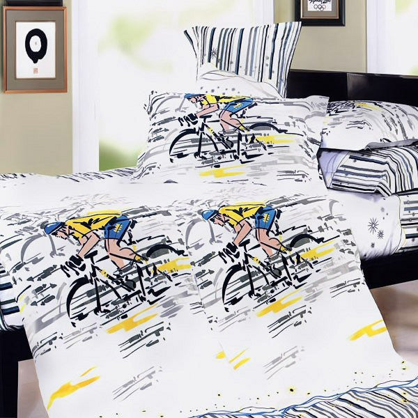 Bike / Bicycling Bedding Cotton Duvet Cover Set King Size - Biker on a Bicycle
