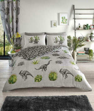 Gray & Green Cactus Foliage Dinosaur Kids Bedding Twin Duvet Cover / Comforter Cover Set Earth Tone