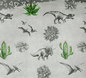 Gray & Green Cactus & Dinosaur Kids Bedding Twin Duvet Cover / Comforter Cover Set Earth Tone