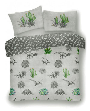 Gray & Green Cactus Foliage Dinosaur Kids Bedding Twin Duvet Cover / Comforter Cover Set Earth Tone