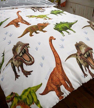 Parure de lit pour enfants Rawrsome Running Dinosaurs avec housse de couette double ou ensemble de literie avec insertion combinée, empreintes de pas blanches/grises