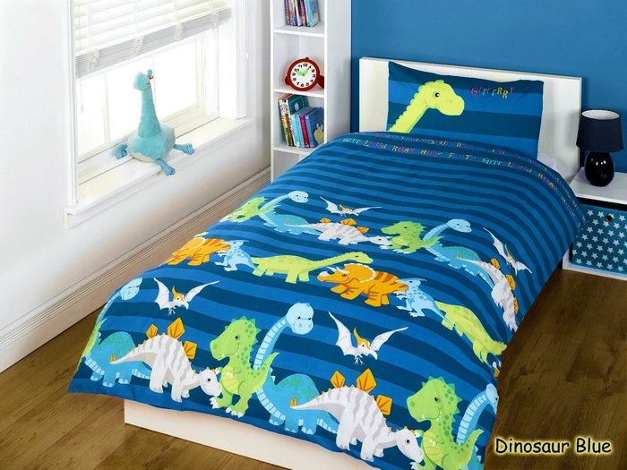 Kids Boys Blue Dinosaur Bedding Toddler or Twin Duvet / Comforter Cover Set