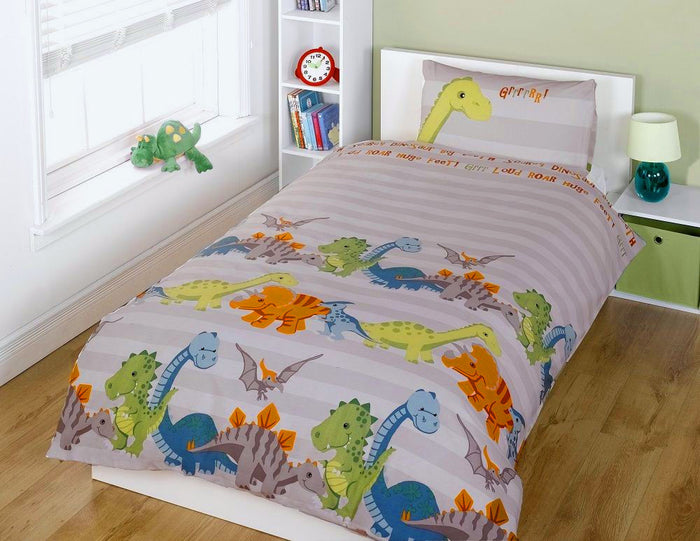 Grey Little Dinosaur Kids Bedding Toddler or Twin Duvet / Comforter Cover Set