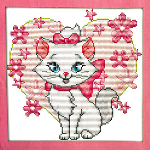 Walt Disney Marie White Kitty Cat Counted Cross Stitch PDF Pattern Chart Instructions 8" x 8" Aristocats Movie Love Heart Valentine Gift