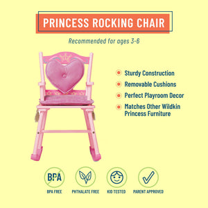 Pink Royal Princess Wooden Rocking Chair Kids Play Furniture 28" x 16" x 23"
