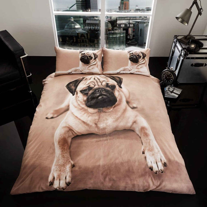 Brown Pug Dog Bedding Queen Duvet Cover / Comforter Cover Set