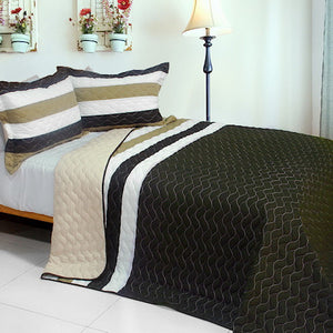 Brown Striped Teen Bedding Full/Queen Quilt Set Elegant Oversized Bedspread