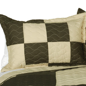Brown Tan Colorblock Teen Boy Bedding Full/Queen Quilt Set -  Pillow Sham