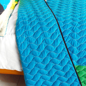Geometric Blue Green Yellow Patchwork Teen Boy Bedding Full/Queen Quilt Set - Back