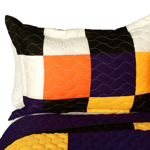 Black White Orange Purple Checkered Teen Bedding Full/Queen Quilt Set Modern Geometric Bedspread