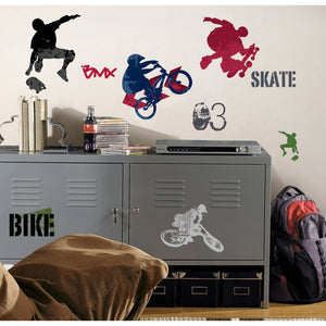 Extreme Sports Skateboarding Wall Stickers Decals Peel & Stick Boys Room Decor Mural
