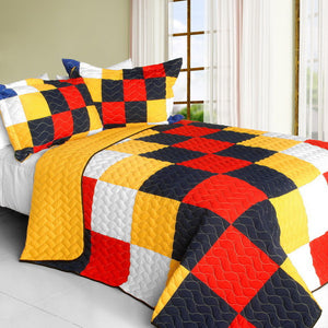 Orange Blue Black Checkered Bedding Teen Boy Girl Full/Queen Quilt Set Colorful Bedspread