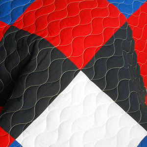 Red Black Blue White Patchwork Colorblock Geometric  Boys Bedding Full/Queen Quilt Set Modern Bedspread