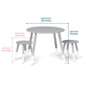 Modern Kids 23" Round Play Desk Table & Stool Chair 3pc Furniture Set White or Gray Scandi