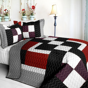 Elegant Black White Red & Gray Teen Boy Bedding Full/Queen Quilt Set  Geometric Bedspread