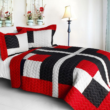 Red Navy Blue & White Patchwork Teen Bedding Boy Girl Full/Queen Modern Quilt Set Bedspread