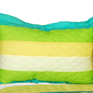 Lime Green Yellow Turquoise Blue Patchwork Teen Bedding Full/Queen Quilt Set - Pillow Sham