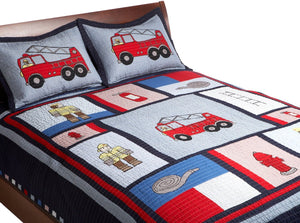 Cotton Fire Truck Bedding Quilt Set Twin size