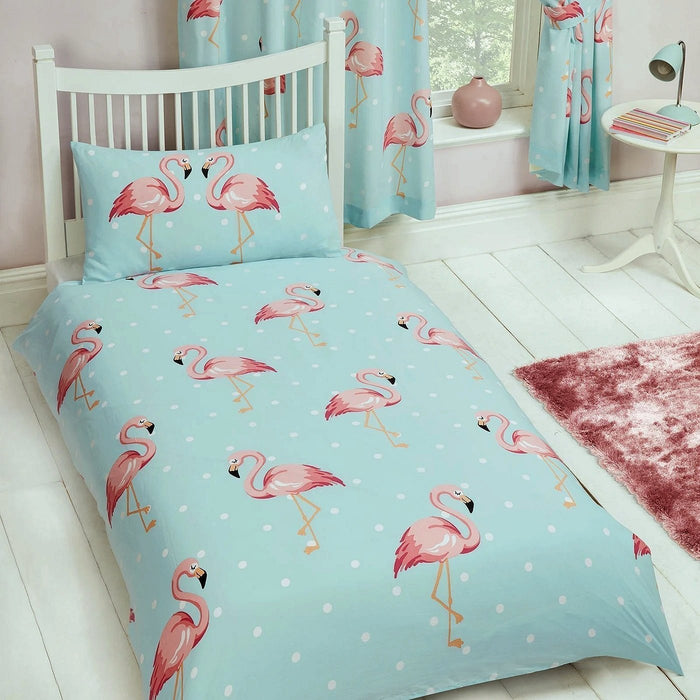 Pink Flamingo Birds Turquoise Blue Twin or Full Duvet / Comforter Cover Set Bedding