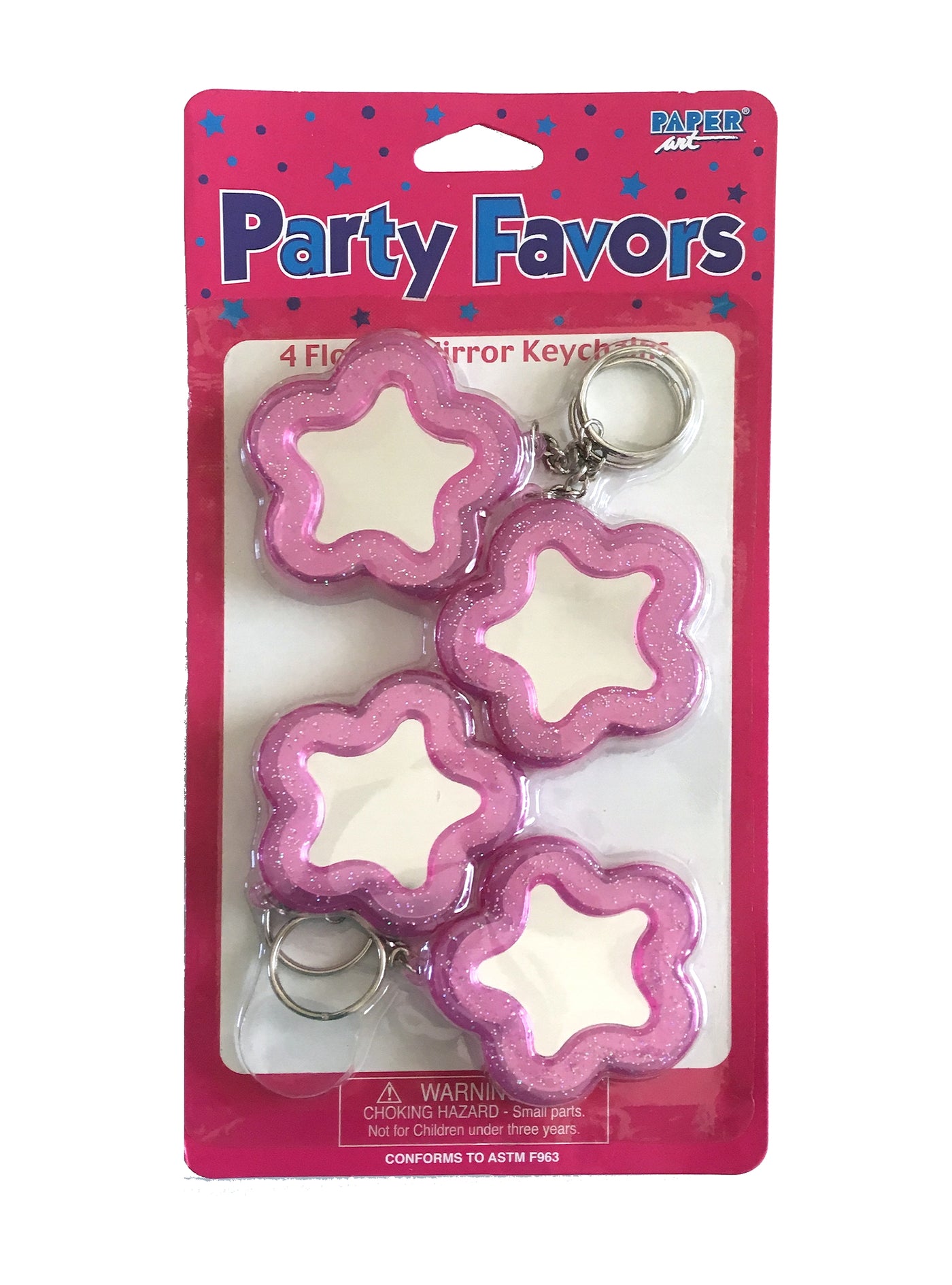 Purple Glitter Flower-Shaped Mirror Keychains 4 CT Party Favors –
