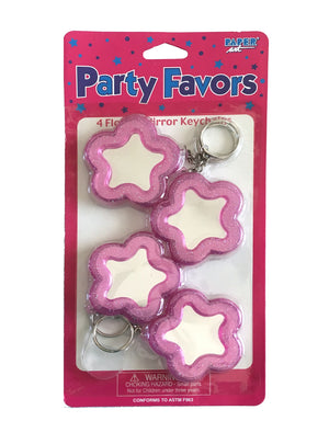 Purple Glitter Flower-Shaped Mirror Keychains 4 CT Party Favors