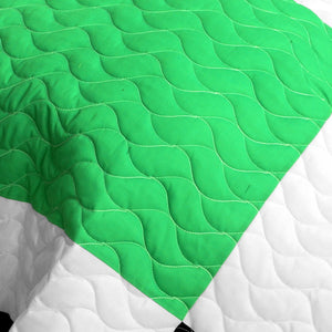 Black White Green Yellow Geometric Teen Bedding Full/Queen Quilt Set - Detail