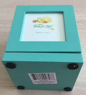 Unique Spinning Photo Cube Little Suzy's Zoo Witzy Yellow Baby Duck Teal Blue/Green Keepsake Nursery Picture Frame 3.25" x 3.25"