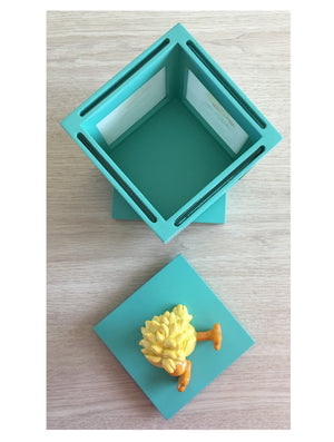 Unique Spinning Photo Cube Little Suzy's Zoo Witzy Yellow Baby Duck Teal Blue/Green Keepsake Nursery Picture Frame 3.25" x 3.25"