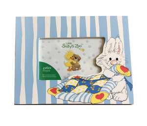 Little Suzy's Zoo Lulla Bunny with Blanket Keepsake Baby Photo Frame for 4" x 6" Photo Blue Striped