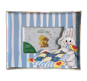 Little Suzy's Zoo Lulla Bunny with Blanket Keepsake Baby Photo Frame for 4" x 6" Photo Blue Striped