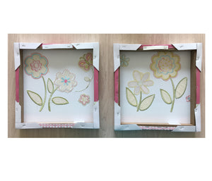 Mi Zone Kids Spring Bloom Embroidery 2-Piece Pink Canvas Wall Art - Flower Power Daisy Flowers