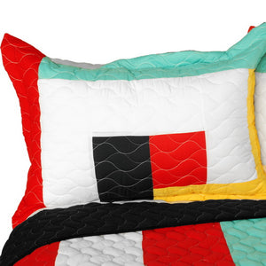 Red Black White Green & Yellow Geometric Teen Bedding Full/Queen Quilt Set Modern Bedspread