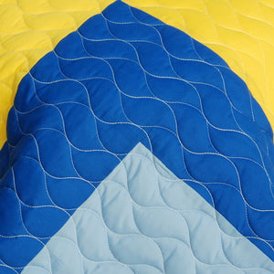 Modern Blue Yellow & Cream Teen Bedding Full/Queen Quilt Set - Details