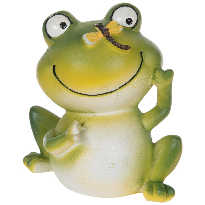 Spring Decor Smiling Happy Green Frog 4" Figurine Resin Statue with small Dragonfly - Spring / Summer Decoration for Tier Tray Home or Garden