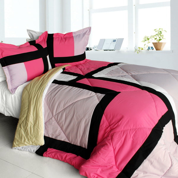 Hot Pink Black Striped Geometric Teen Girl Bedding Twin Comforter Set