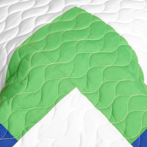 Blue Green White & Tan Striped Teen Bedding Full/Queen Quilt Set - Detail