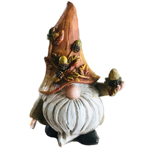 Woodland Forest 6" Resin Garden Gnome Holding Acorn Figurine Fall Themed Home Decoration Statue for Tier Tray Display