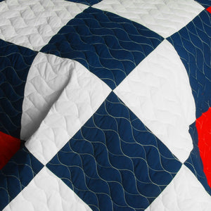 Red White Navy Checkered Teen Boy Bedding Full/Queen Quilt Set