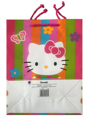 Hello Kitty Large Rainbow Stripe Gift Bag Glossy Paper Party Present Tote 13" x 10" x 5" - Flowers & Butterfly 10.5" x 13"