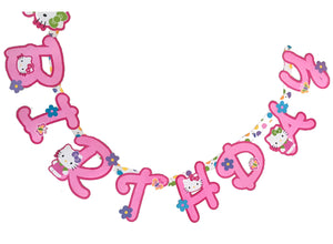 Hello Kitty Letter Party Banner Pink with Flowers 'Flower Fun' Happy Birthday Hinged Banner 7 FT