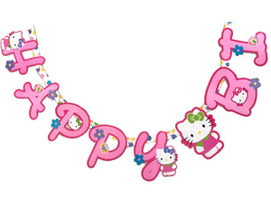Hello Kitty Letter Party Banner Pink with Flowers 'Flower Fun' Happy Birthday Hinged Banner 7 FT