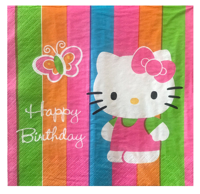 Hello Kitty Rainbow Striped Happy Birthday Party Large Luncheon Napkins 16 CT