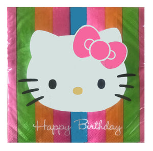 Hello Kitty Rainbow Striped Happy Birthday Party Large Luncheon Napkins 16 CT