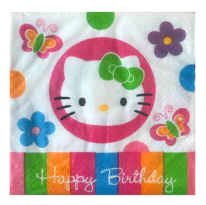 Hello Kitty Happy Birthday Flowers & Butterflies Small Beverage Party Napkins 16 CT