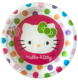 Hello Kitty Rainbow Polka Dot & Butterfly Large 9" Dinner Party Paper Plates 8 CT