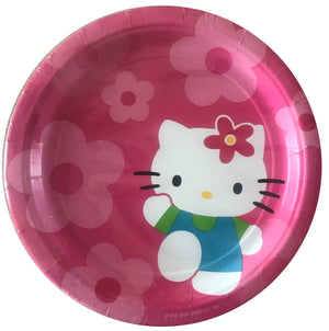 Vintage Hello Kitty Pink Flower Fun Pink Large 9" Dinner Party Paper Plates 8 CT
