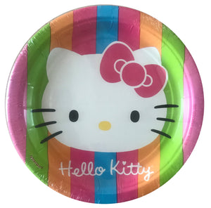 Vintage Hello Kitty Rainbow Striped Small 7" Dessert Party Paper Plates 8 CT