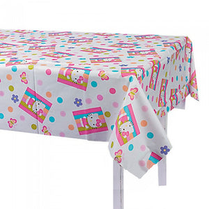 Hello Kitty Party Tablecloth Plastic Table Cover Rainbow Stripe Flowers Butterflies Polka Dot 54" x 102"